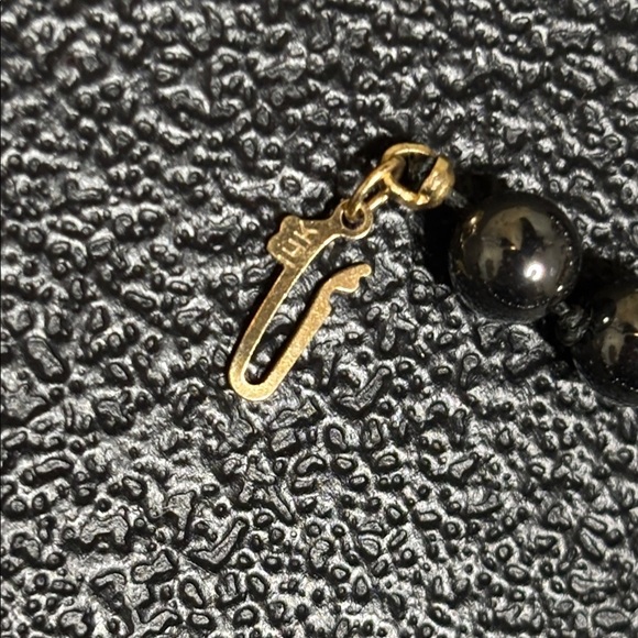 Hematite Pearl Stamped 14k Yellow Gold Clasp Knotted Beaded Vintage Necklace